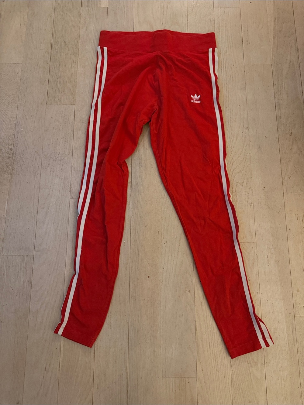 adidas Red Leggings with White Three-Stripe Detail